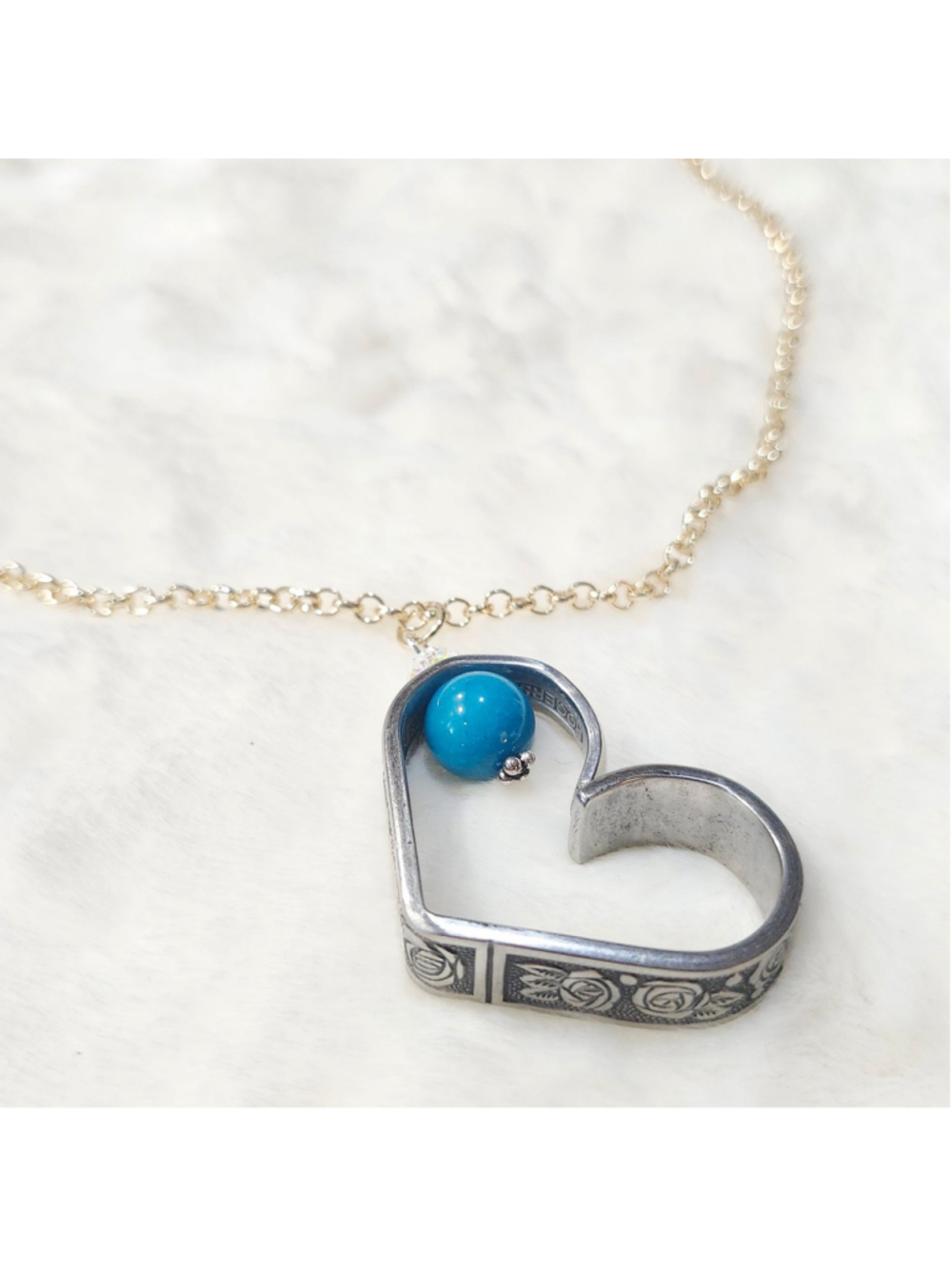 Heart Pendant Necklace Handmade Spoon handle Pendant W/bead